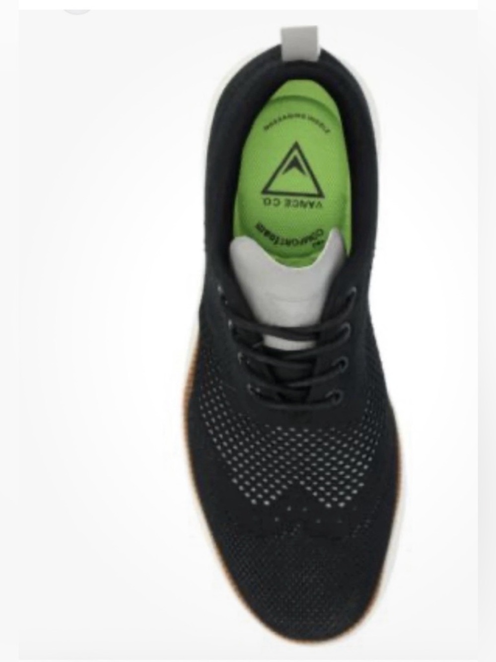 ezra Black Knit Sneaker with Green Insole and Tan Midsole Trim